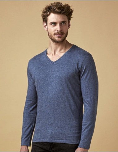 XOB-1460-Mens V-Neck T-Shirt Long Sleeve